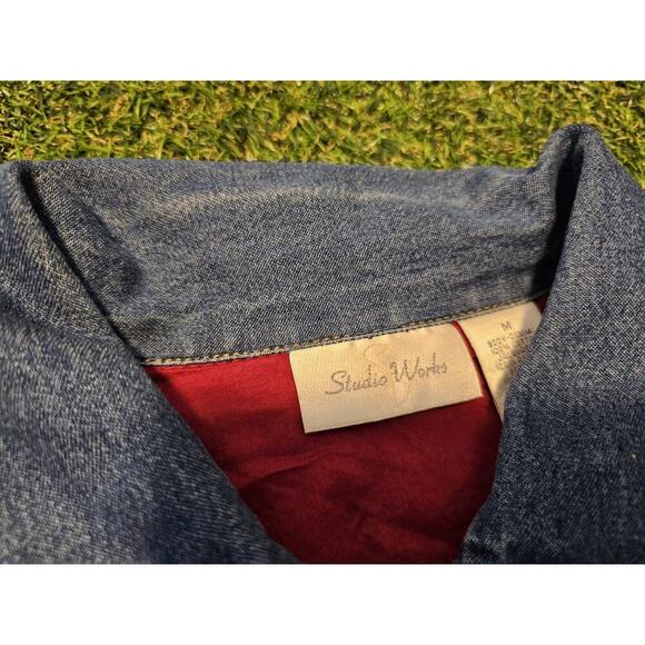 STUDIO WORKS woman M Jacquard Velvet DENIM JACKET Paisley Patchwork Fully Lined - Picture 3 of 8